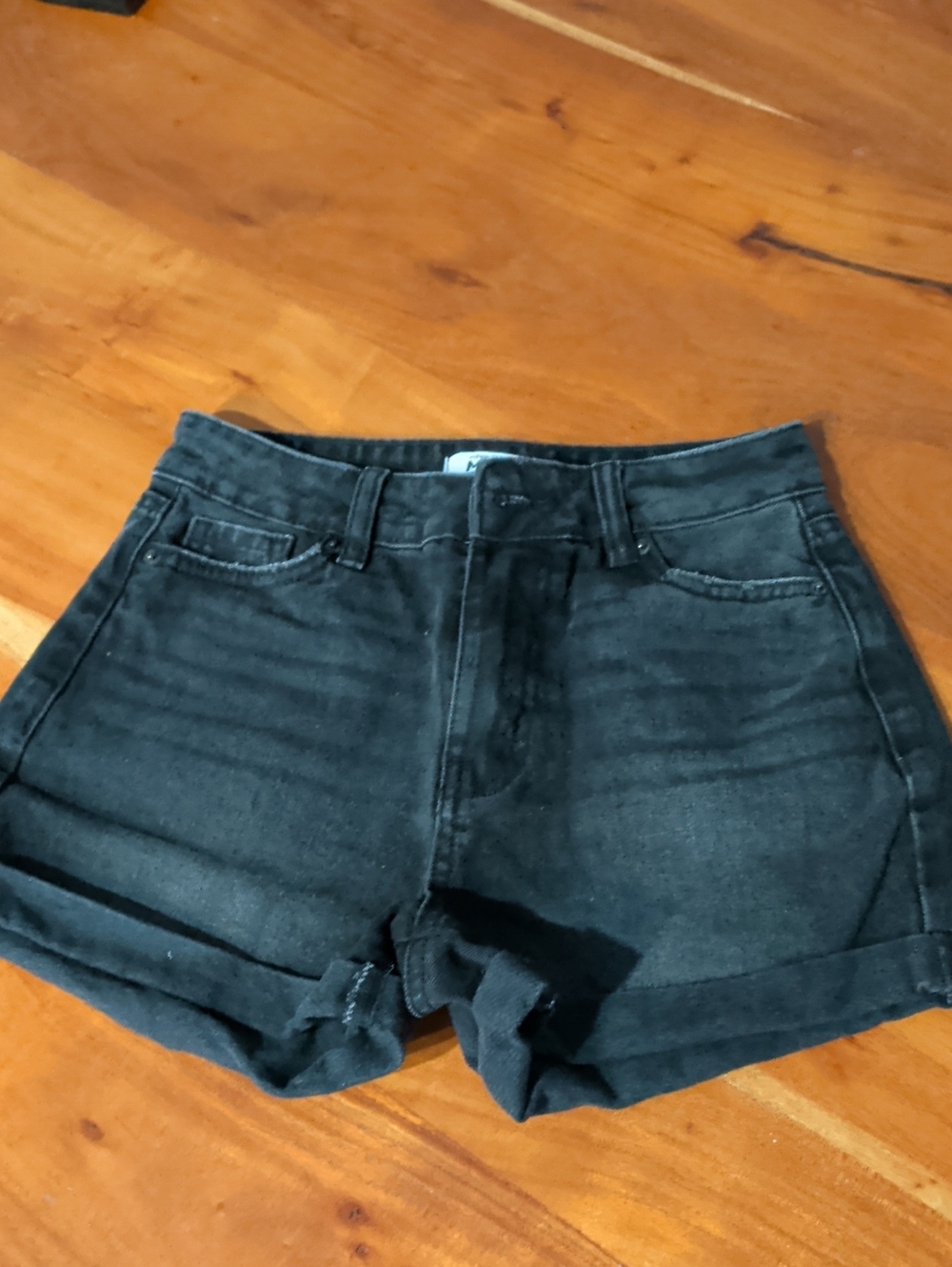 refuge Black High-Rise Cuffed Denim Shorts